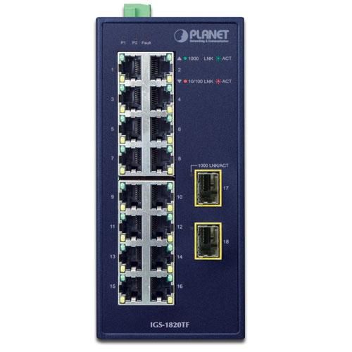 Planet Industrial 16-Port 10/100/1000T + 2-Port 1000X SFP Ethernet Switch - W125510660