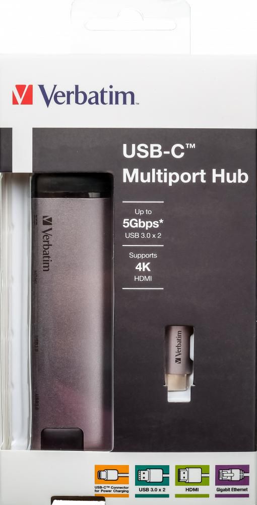 Verbatim USB-C, 2 x USB 3.0, HDMI, RJ-45, 5 - 20 V, 3 A, 15 cm, 50 g - W125625519
