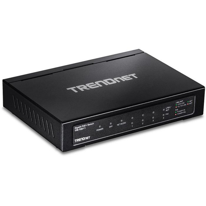 TRENDnet 5xRJ-45, 1xSFP, 2K MAC, 12 Gbit/s, 100-240V, 50/60Hz, 71.5W, 193x84x26mm, 356g - W124676356
