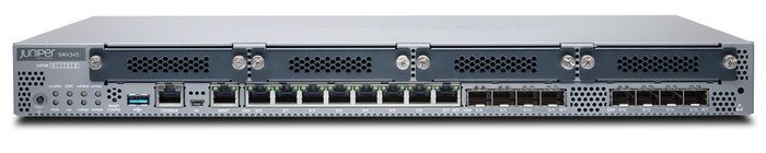 Juniper SRX345 Services Gateway includes hardware (16GbE, 4x MPIM slots, 4G RAM, 8G Flash, power supply, cable and RMK) and Junos Software Base (firewall, NAT, IPSec, routing, MPLS and switching) - W124683757