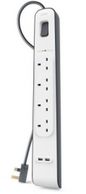 Belkin Surge Protector, 525 Joules, 4x UK Outlet, 2x USB2.0