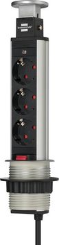 Brennenstuhl Tower Power Table Extension Socket 3-way 2m H05VV-F 3G1,5 retractable, for permanent installation