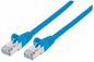 Intellinet Network Patch Cable, Cat7 Cable/Cat6A Plugs, 2m, Blue, Copper, S/FTP (cable foiled/twisted pair - all three pairs wrapped in braid shield), LSOH / LSZH (Low Smoke, no Halogen), PVC, RJ45 Male to RJ45 Male, Gold Plated Contacts, Snagless, Booted
