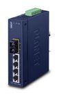 Planet Unmanaged Industrial Ethernet Switch, 4 x 10/100Base-TX RJ-45, 1 x 100Base-FX, Single-Mode, 15km
