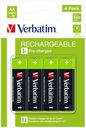 Verbatim AA Premium Rechargeable Batteries HR6, 1.2V, 2500mAh, 4 Pack