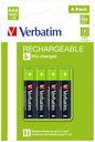 Verbatim AAA Premium Rechargeable Batteries HR03, 950mAh, 1.2V, NiMH