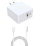 CoreParts USB-C Power Adapter White 90W 20V4.5A (USB-C output) USB PD 5V 2.4A (USB output) with 1meter USB-C to USB-C Cable for New Macbooks and all laptops with USB-C port
