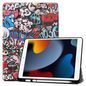 CoreParts Cover for iPad 6/7/8 2019-2021 for iPad 7/8/9 (2019-2021) 10.2" Tri-fold Caster TPU Cover Built-in S Pen Holder with Auto Wake Function - Graffiti Style