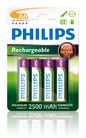 Philips Rechargeables Battery AA, 2500mAh Nickel-Metal Hydride 4-blister