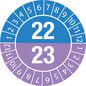 Brady Tamper-evident Inspection Date Labels  Year 22/23 White on Blue, Purple dia. 30 mm