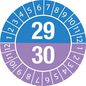 Brady Tamper-evident Inspection Date Labels  Year 29/30 White on Blue, Purple dia. 30 mm