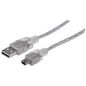 Manhattan USB 2.0 Cable, USB-A to Mini-B, Male to Male, 1.8m, Translucent Silver, Polybag