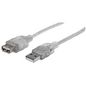 Manhattan USB 2.0 Extension Cable, USB-A to USB-A, Male to Female, 3m, Translucent Silver, Polybag