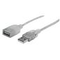 Manhattan USB 2.0 Extension Cable, USB-A to USB-A, Male to Female, 1.8m, Translucent Silver, Polybag