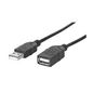 Manhattan USB 2.0 Extension Cable, USB-A to USB-A, Male to Female, 1.8m, Black, Polybag