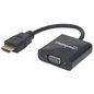Manhattan HDMI to VGA Converter cable, 1080p, 30cm, Male to Female, Shielded, Optional USB Micro-B Power Port, Black, Polybag