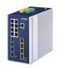 Planet IP30 DIN-rail Industrial L3 8-Port 10/100/1000T + 4-port 1G/2.5G SFP + 4-Port 10G SFP+ Managed TSN Switch (-40 to 75 C, Time-Sensitive Networking technology, 802.1AS Time Synchronization, hardware-based 1588 PTP Master/Slave/TC/Boundary-clock, ERPS Ring, Modbus TCP, ONVIF, Cybersecurity features, Layer3 RIPv1/v2, OSPFv2/v3 routing, supports CloudViewer app and MQTT, supports 100FX, 1000X, 2.5G SFP and 10G SFP+)