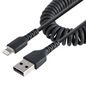 StarTech.com 50Cm (20In) Usb To Lightning Cable, Mfi Certified, Coiled Iphone Charger Cable, Black, Durable Tpe Jacket Aramid Fiber, Heavy Duty Coil Lightning Cable