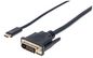Manhattan Usb-C To Dvi-D Cable, 1080P@60Hz, 2M, Male To Female, Black, Equivalent To Cdp2Dvimm2Mb, Compatible With Dvd-D, Three Year Warranty, Polybag