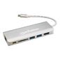 Manhattan Usb-C Dock/Hub With Card Reader, Ports (X5): Ethernet, Hdmi, Usb-A (X2) And Usb-C, With Power Delivery (60W) To Usb-C Port (Note Additional Usb-C Wall Charger And Usb-C Cable Needed), Cable 13Cm, Aluminium, Grey, Three Year Warranty, Retail Box