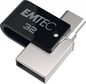 Emtec T260C Usb Flash Drive 32 Gb Usb Type-A / Usb Type-C 3.2 Gen 1 (3.1 Gen 1) Black, Stainless Steel