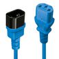 Lindy 0.5m C14 to C13 Mains Extension Cable, lead free, blue