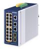 Planet IP30 Industrial L2/L4 16-Port 10/100/1000T 802.3at PoE + 2-Port 10/100/1000T + 2-Port 100/1000X SFP Managed Switch (320 watts PoE budget, -40~75 degrees C, dual redundant power input on 48~54VDC terminal block, DIDO, SNMPv3, 802.1Q VLAN, IGMP Snooping, TLS, SSH, ACL, 250m Extend mode, supports ERPS Ring, CloudViewerPro app, MQTT and Cybersecurity feature)