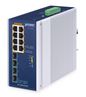 Planet IP30 Industrial 8-Port 10/100/1000T 802.3bt PoE + 4-Port 10G SFP+ Ethernet Switch (360W PoE budget, PoE Usage LED, -40~75 degrees C, dual 48~54V DC, supports 1G/2.5G/10G SFP transceivers)