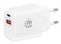 Manhattan Wall/Power Mobile Device Charger (Euro 2-Pin), Usb-C And Usb-A Ports, Usb-C Output: 20W, Usb-A Output: 18W, White, Phone/Tablet Charger, Three Year Warranty, Retail Box