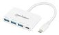 Manhattan Usb-C Dock/Hub, Ports (4): Usb-A (X3) And Usb-C, 5 Gbps (Usb 3.2 Gen1 Aka Usb 3.0), With Power Delivery (100W) To Usb-C Port (Note Additional Usb-C Wall Charger And Usb-C Cable Needed), Superspeed Usb, White, Pd, Three Year Warranty, Retail Box