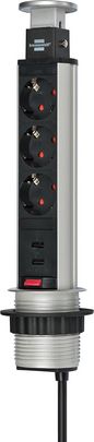 Brennenstuhl Tower Power USB-Charger Desktop Extension Socket 3-way with 2-port USB charger 2m H05VV-F 3G1.5, fully retracts into the desk