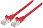 Intellinet Network Patch Cable, Cat6, 10m, Red, Copper, S/FTP (cable foiled/twisted pair - all three pairs wrapped in braid shield), LSOH / LSZH (Low Smoke, no Halogen), PVC, RJ45 Male to RJ45 Male, Gold Plated Contacts, Snagless, Booted